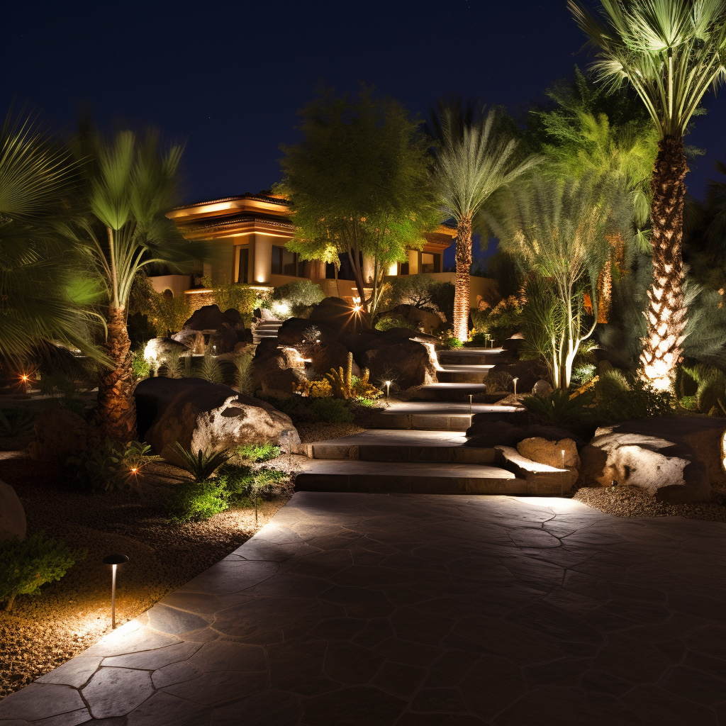 Outdoor lighting design for a Las Vegas xeriscape.